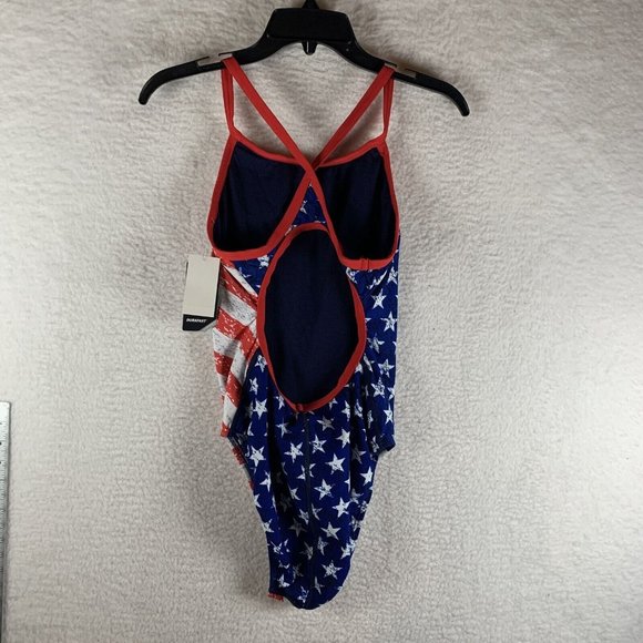 TYR Swimsuit Women 36 American Flag Print Cross Back Performance One Piece 8050 - Picture 4 of 6
